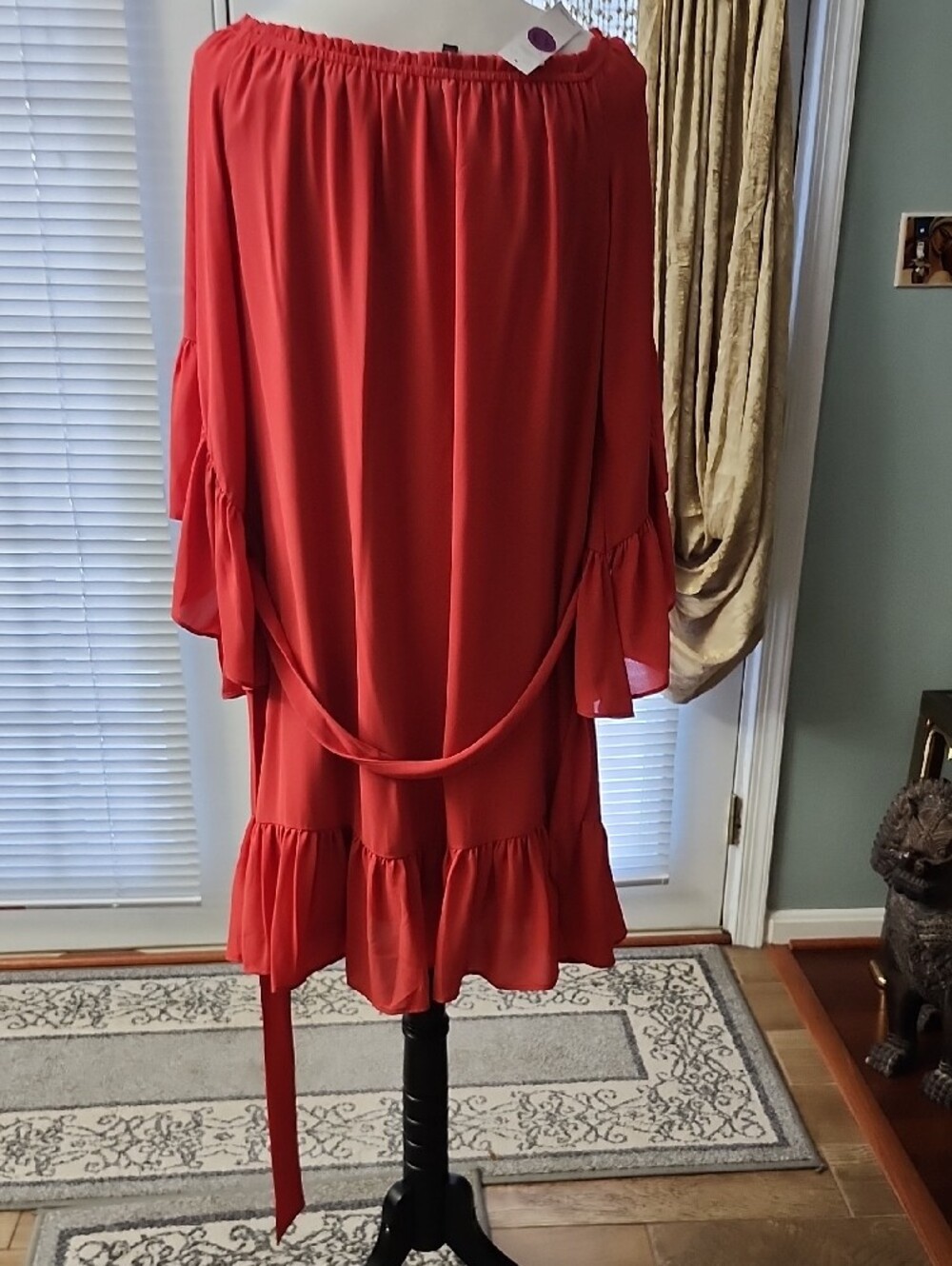 White House Black Market Coral Red Off-Shoulder Top - Picture 4 of 5